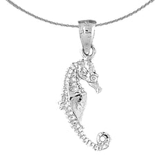 Colgante 3D de caballito de mar de plata de ley (bañado en rodio o oro amarillo)