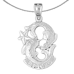Sterling Silver Pisces Zodiac Sign Pendant (Rhodium or Yellow Gold-plated)