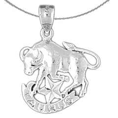 Sterling Silver Taurus Zodiac Sign Pendant (Rhodium or Yellow Gold-plated)