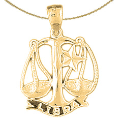 Sterling Silver Libra Zodiac Sign Pendant (Rhodium or Yellow Gold-plated)