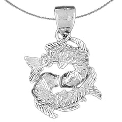 Sterling Silver Pisces Zodiac Sign Pendant (Rhodium or Yellow Gold-plated)