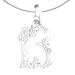 Sterling Silver Number Thirteen, #13 Pendant (Rhodium or Yellow Gold-plated)