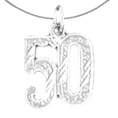 Sterling Silver Number Fifty, #50 Pendant (Rhodium or Yellow Gold-plated)