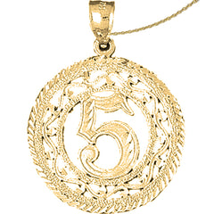 Sterling Silver Bezled #5, Five Pendant (Rhodium or Yellow Gold-plated)