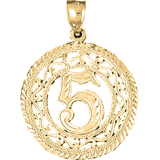 Yellow Gold-plated Silver Bezled #5, Five Pendant
