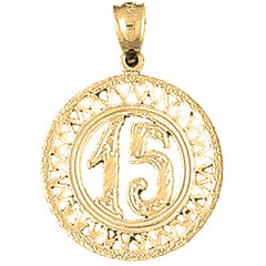 Yellow Gold-plated Silver Bezled #15, Fifteen Pendant