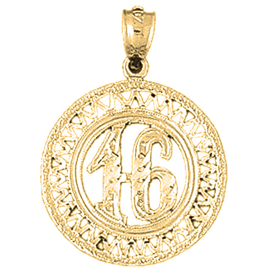 Yellow Gold-plated Silver Bezled #16, Sixteen Pendant