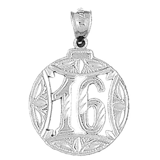 Sterling Silver Bezled #16, Sixteen Pendant