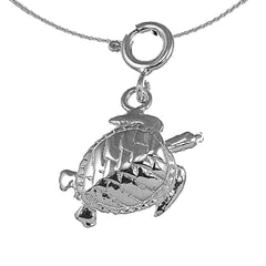 Sterling Silver Turtles Pendant (Rhodium or Yellow Gold-plated)