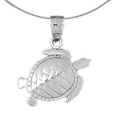 Sterling Silver Turtles Pendant (Rhodium or Yellow Gold-plated)