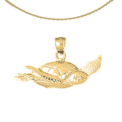 Sterling Silver Turtles Pendant (Rhodium or Yellow Gold-plated)