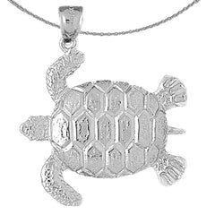 Sterling Silver Turtles Pendant (Rhodium or Yellow Gold-plated)