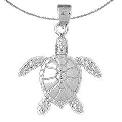 Sterling Silver Turtles Pendant (Rhodium or Yellow Gold-plated)