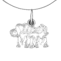 Sterling Silver Super Mom Pendant (Rhodium or Yellow Gold-plated)