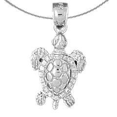 Sterling Silver Turtles Pendant (Rhodium or Yellow Gold-plated)