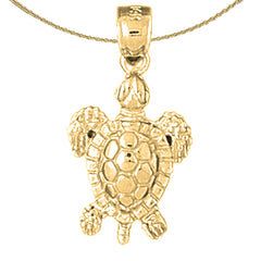 Sterling Silver Turtles Pendant (Rhodium or Yellow Gold-plated)