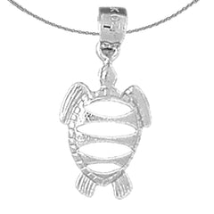 Sterling Silver Turtles Pendant (Rhodium or Yellow Gold-plated)