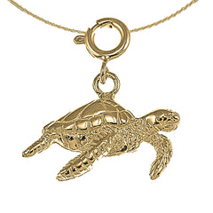 Sterling Silver Turtles Pendant (Rhodium or Yellow Gold-plated)