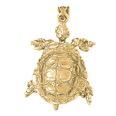 Yellow Gold-plated Silver Turtles 3D Moveable Pendant