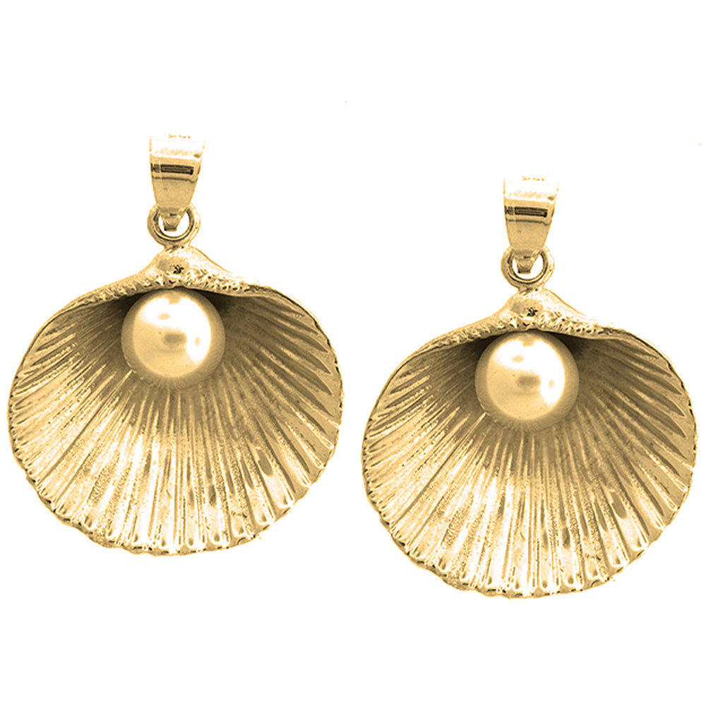 14K or 18K Gold 36mm Shell With Pearl Earrings