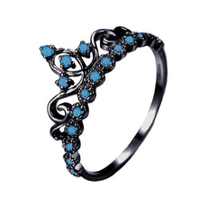 925 Sterling Silver Tiara Blue Topaz Gemstone Crown Ring