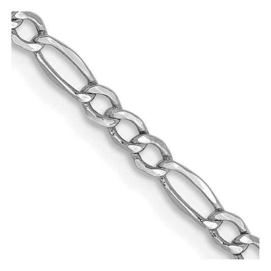 14K White Gold 2.5mm Semi-Solid Figaro Chain