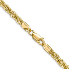 Cadena de cuerda semisólida con talla de diamante de 3,3 mm de oro amarillo de 14 quilates