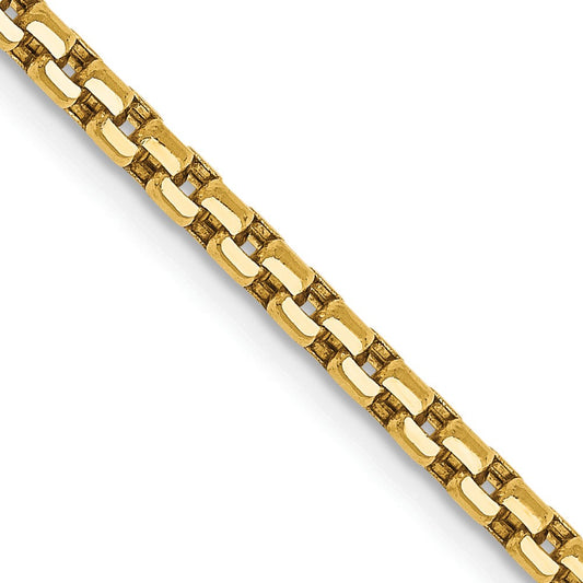 14K Yellow Gold 2.45mm Semi-Solid Round Box Chain