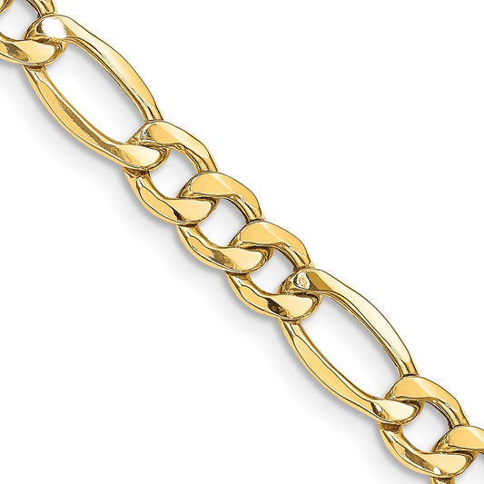 14K Yellow Gold 8.5mm Semi-Solid Figaro Chain