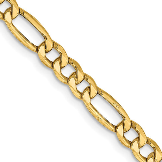 14K Yellow Gold 4.2mm Semi-Solid Figaro Chain