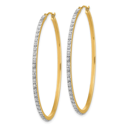 14K Yellow Gold Diamond Fascination Large Round Hinged Hoop Earrings