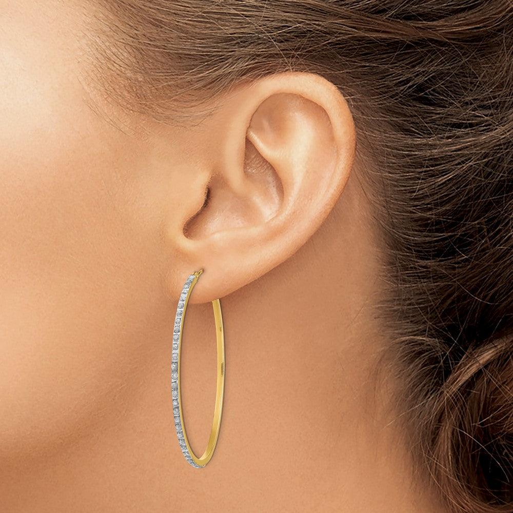 14K Yellow Gold Diamond Fascination Large Round Hinged Hoop Earrings
