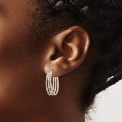 14K Tri-Color Gold Diamond Fascination Three Oval Hoop Earrings