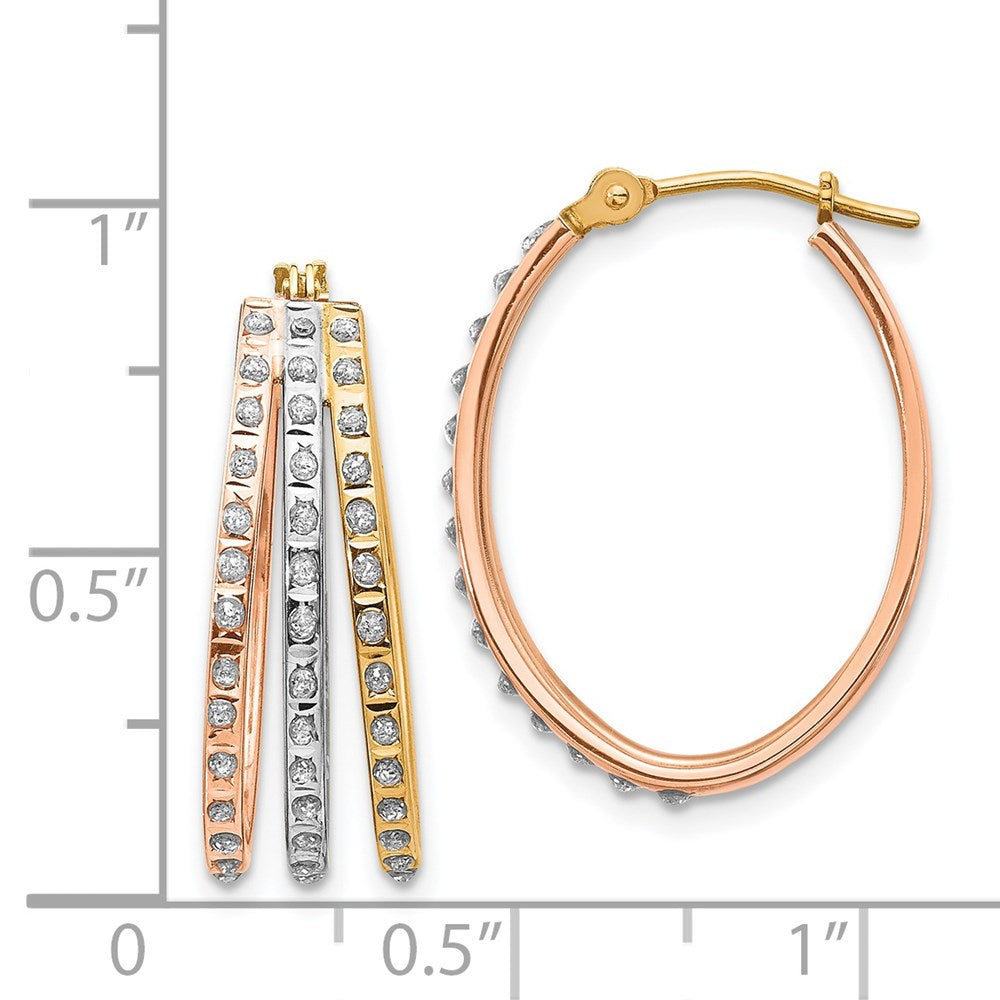 14K Tri-Color Gold Diamond Fascination Three Oval Hoop Earrings