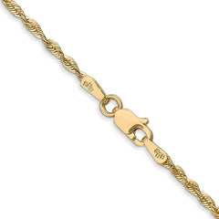 Cadena de cuerda extraligera con talla de diamante de 1,8 mm de oro amarillo de 14 quilates