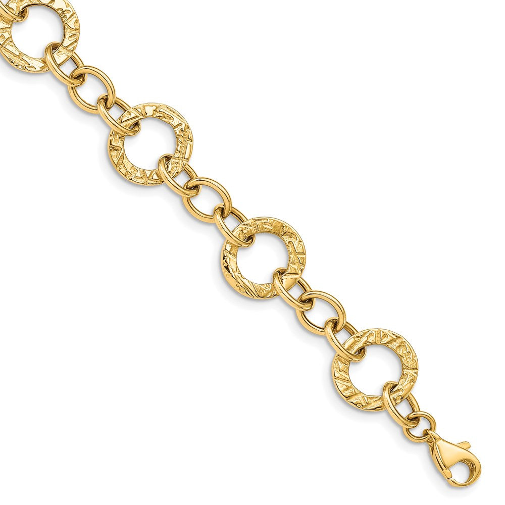 14K Yellow Gold Polished and Textured Fancy Link Bracelet