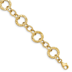 14K Yellow Gold Polished and Textured Fancy Link Bracelet