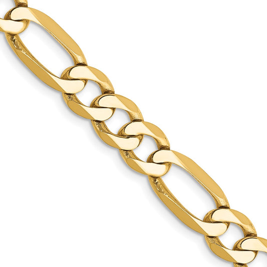 14K Yellow Gold 7mm Flat Figaro Chain