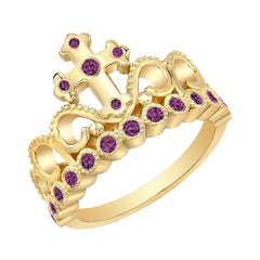 14K Gold Princess Cross Crown Ring