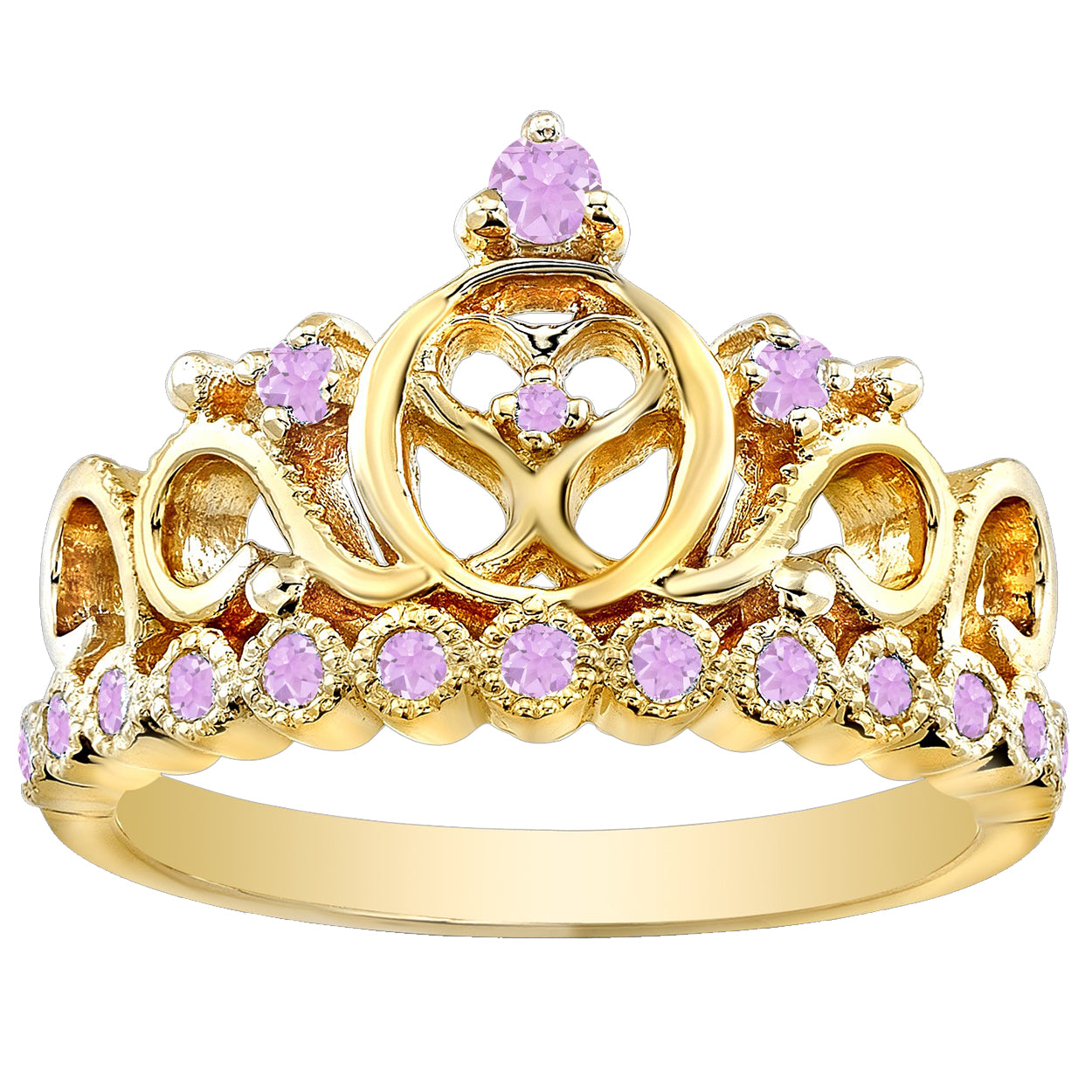 14K Gold Princess Heart Crown Ring