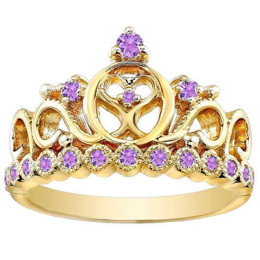 14K Gold Princess Heart Crown Ring