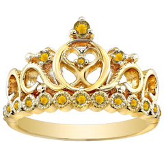 14K Gold Princess Heart Crown Ring
