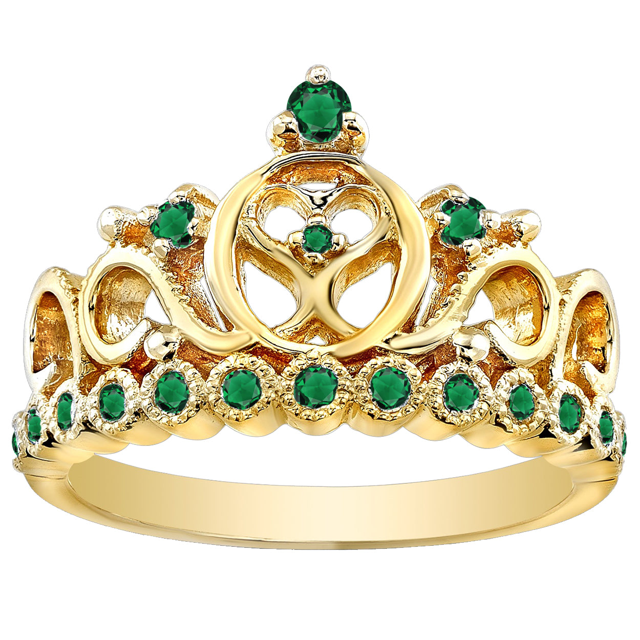 14K Gold Princess Heart Crown Ring