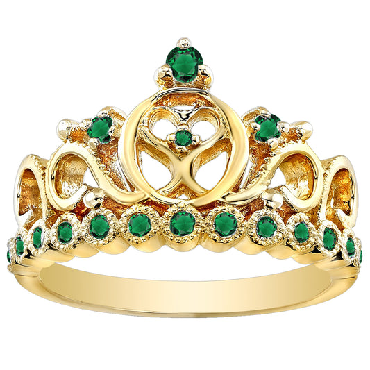 14K Gold Princess Heart Crown Ring