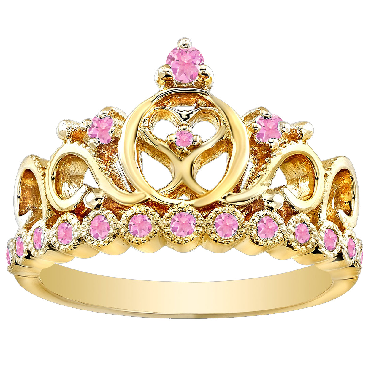 14K Gold Princess Heart Crown Ring