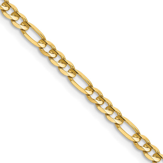 14K Yellow Gold 3mm Concave Open Figaro Chain