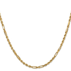14K Yellow Gold 3.0mm Diamond-cut Milano Rope Chain