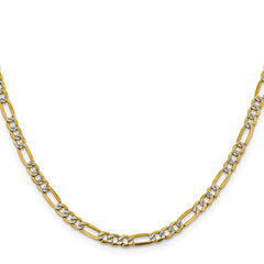 14K Yellow Gold 3.9mm Semi-solid with Rhodium Pave Figaro Chain