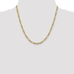 14K Yellow Gold 3.9mm Semi-solid with Rhodium Pave Figaro Chain