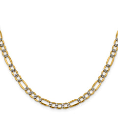 14K Yellow Gold 5.25mm Semi-solid with Rhodium Pave Figaro Chain